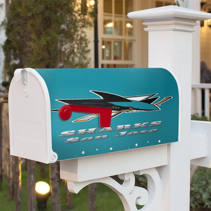 San Jose Sharks Logo Aqua Magnetic Mailbox Cover 18" X 21" Outdoor Decor
