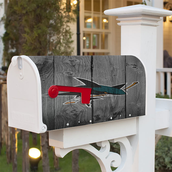 San Jose Sharks Nhl Logo Dark Wood Wallpaper Magnetic Mailbox Cover 18" X 21" Outdoor Decor