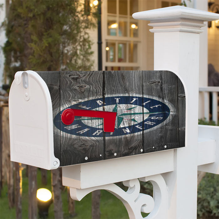 Seattle Mariners Mlb Logo Dark Wood Magnetic Mailbox Cover 18" X 21" Outdoor Decor