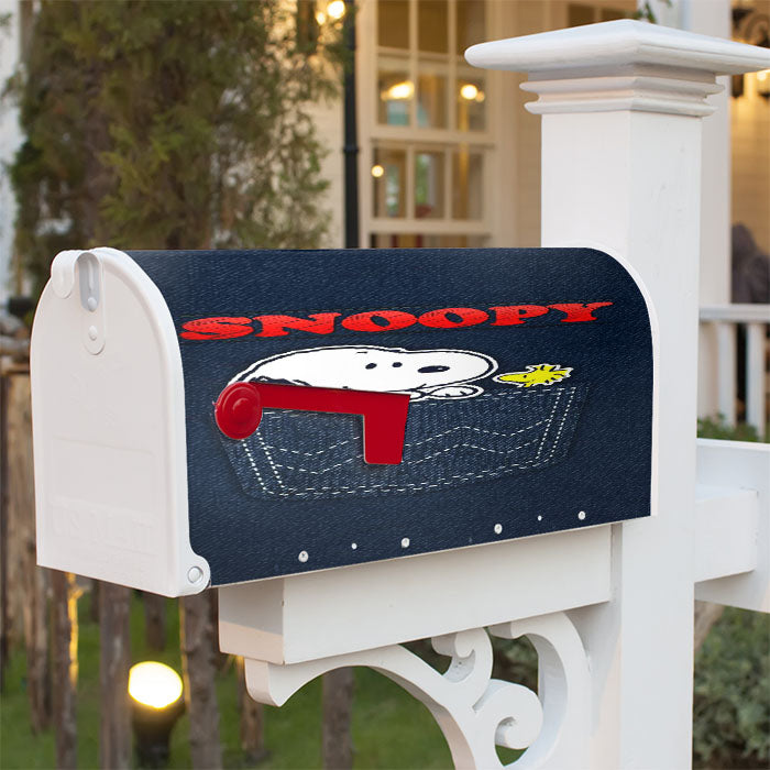 Snoopy Peanuts Pants Denim Pocket Magnetic Mailbox Cover 18" X 21" Outdoor Decor