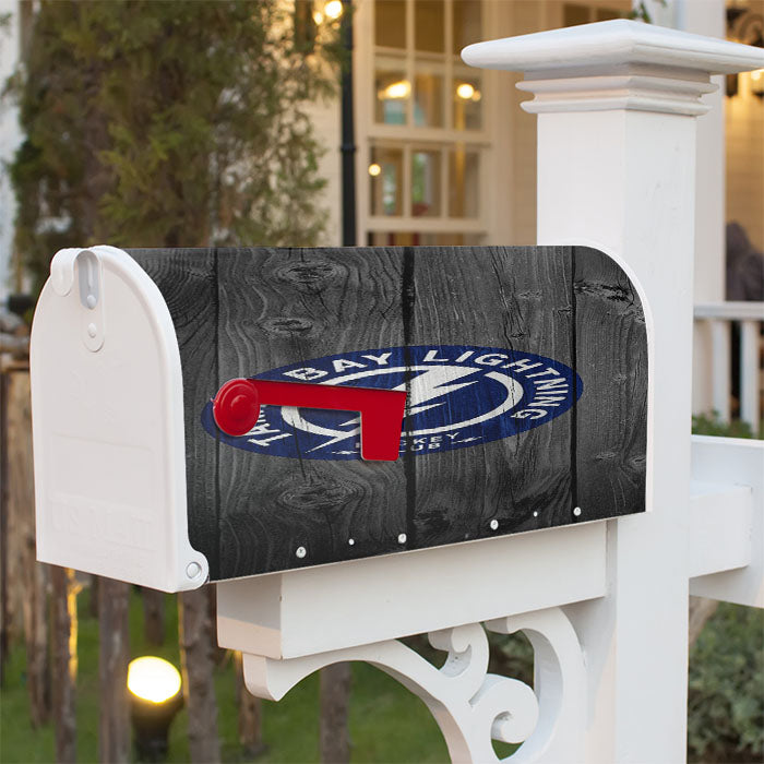 Tampa Bay Lightning Nhl Logo Dark Wood Wallpaper Magnetic Mailbox Cover 18" X 21" Outdoor Decor