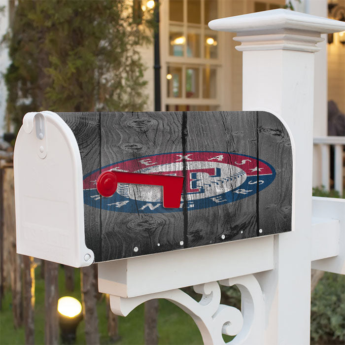 Texas Rangers Mlb Logo Dark Wood Wallpaper Magnetic Mailbox Cover 18" X 21" Outdoor Decor