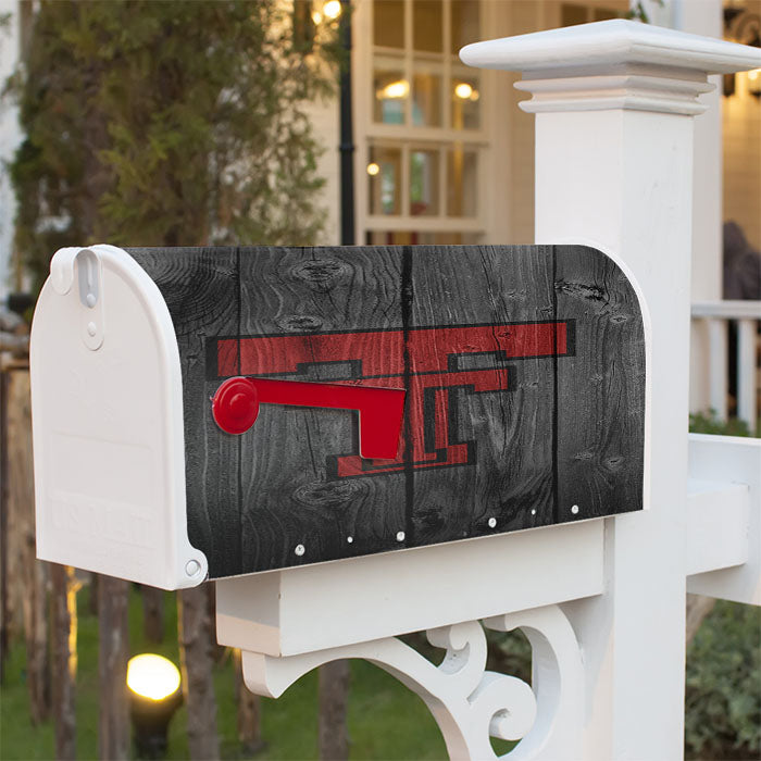Texas Tech Red Raiders University Logo Dark Wood Wallpaper Magnetic Mailbox Cover 18" X 21" Outdoor Decor