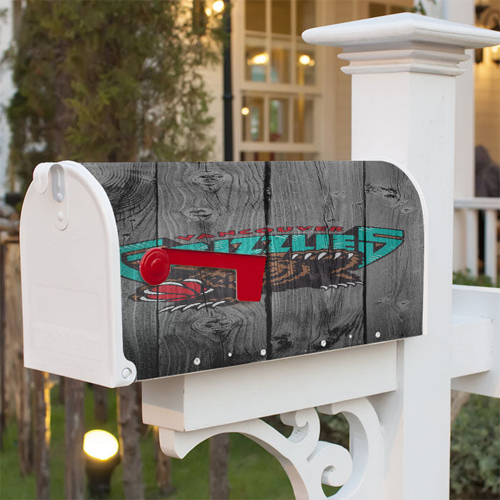 Vancouver Grizzlies Nba Logo Dark Wood Wallpaper Magnetic Mailbox Cover 18" X 21" Outdoor Decor