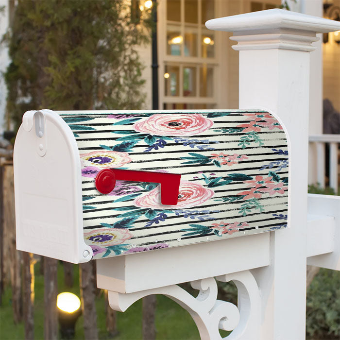 Victoria Floral Stripe Magnetic Mailbox Cover 18" X 21" Outdoor Decor