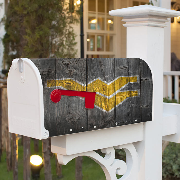 West Virginia Yellow Logo Dark Wood Wallpaper Magnetic Mailbox Cover 18" X 21" Outdoor Decor