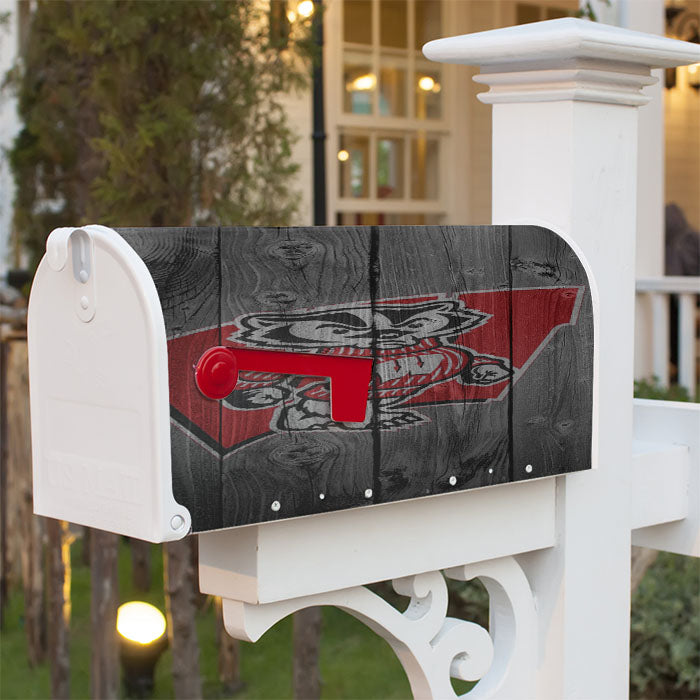 Wisconsin Badgers Bucky Logo Dark Wood Wallpaper Magnetic Mailbox Cover 18" X 21" Outdoor Decor