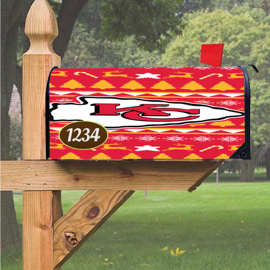 Kansas City Chiefs Christmas Sweater Magnetic Mailbox Cover 18" X 21" Outdoor Decor