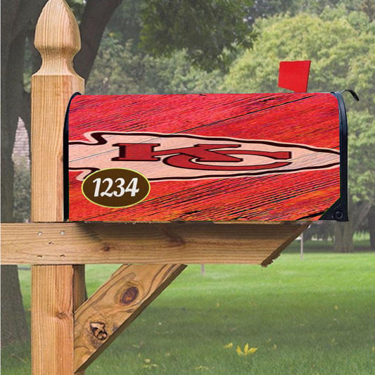 Kansas City Chiefs Colored Wood Logo Magnetic Mailbox Cover 18" X 21" Outdoor Decor