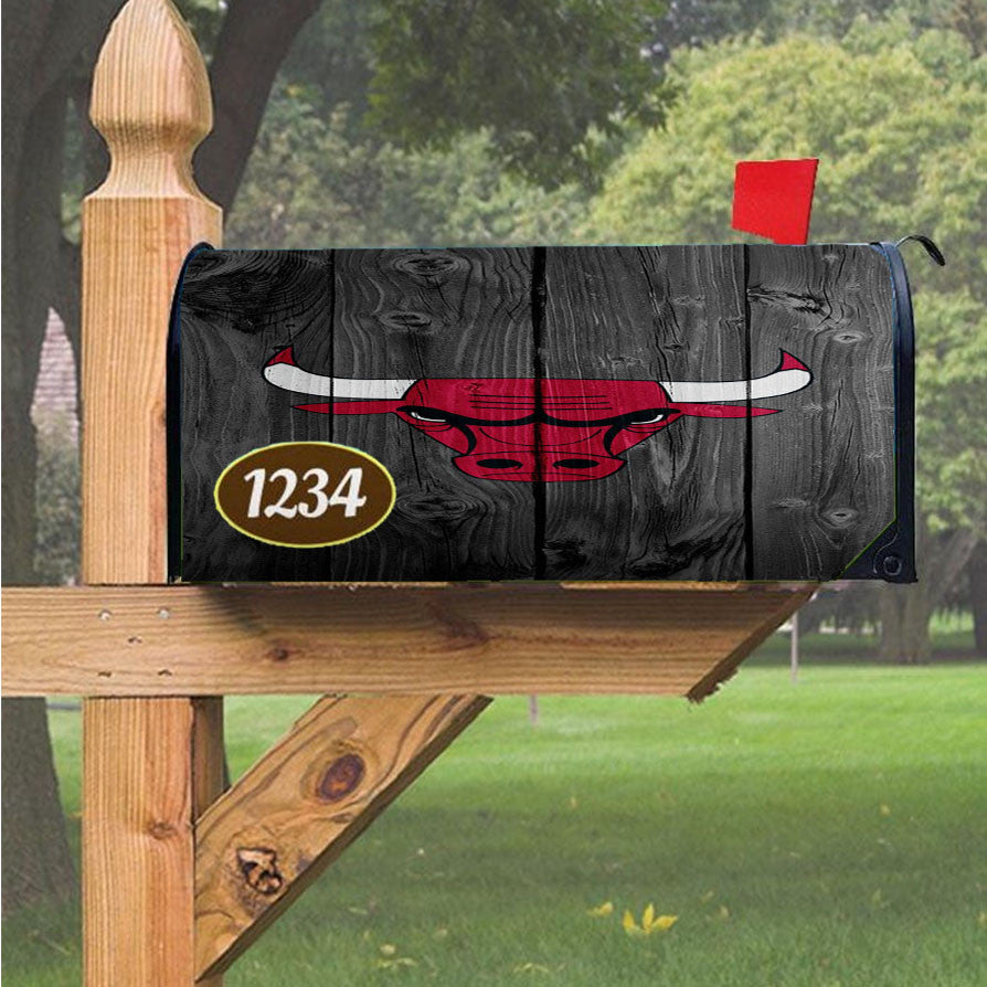 Nba Chicago Bulls Logo Dark Wood Wallpaper Magnetic Mailbox Cover 18" X 21" Outdoor Decor
