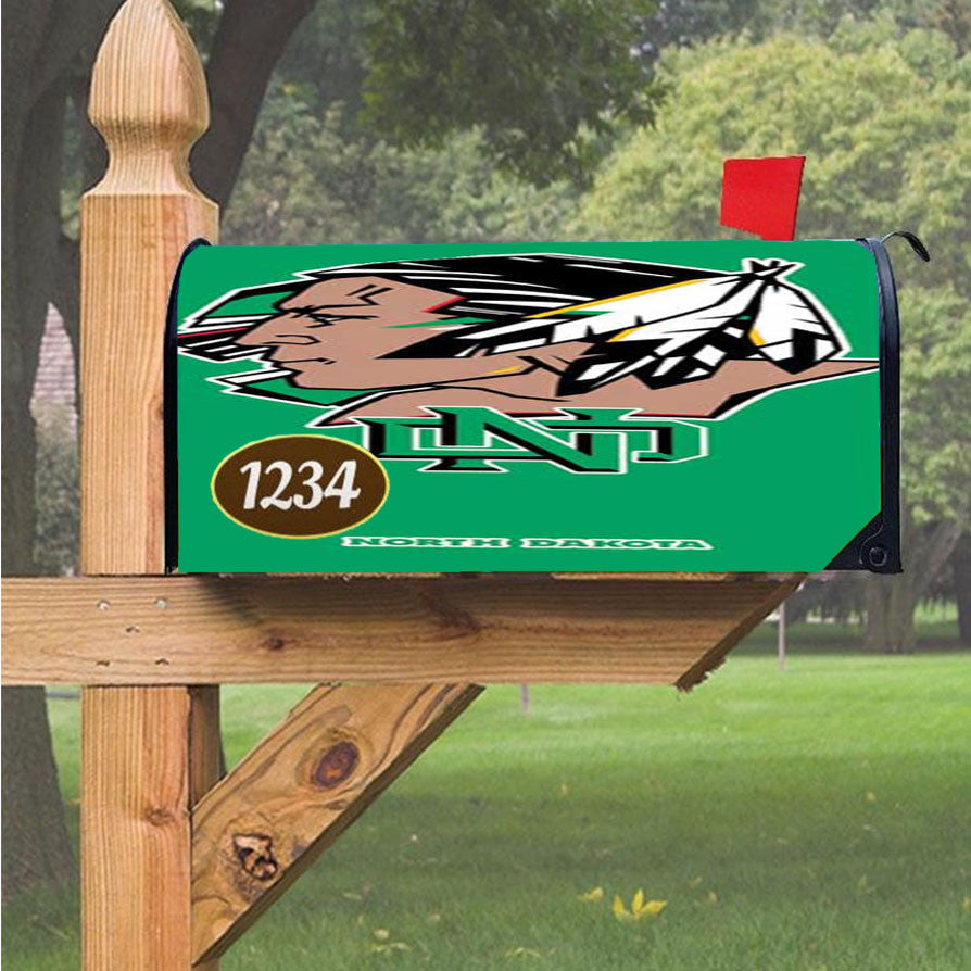 North Dakota Sioux Big Logo Green Bkg Magnetic Mailbox Cover 18" X 21" Outdoor Decor