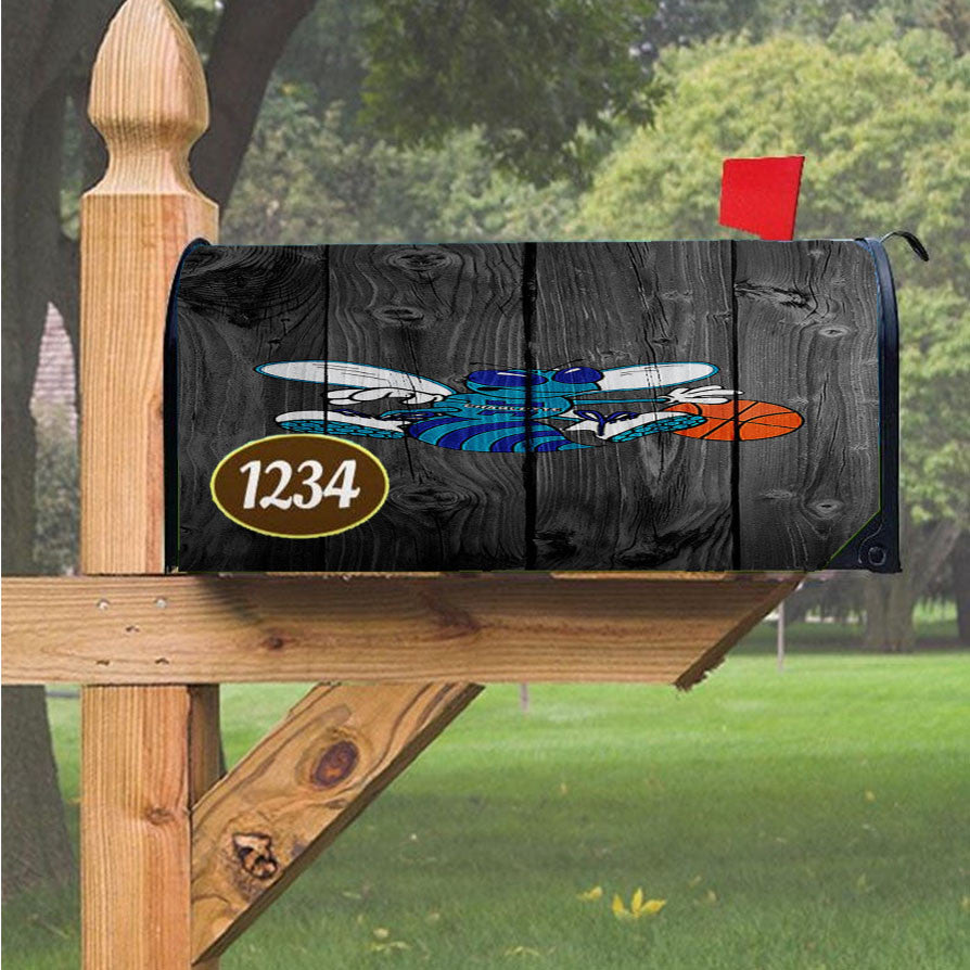 Old Charlotte Hornets Nba Logo Dark Wood Wallpaper Magnetic Mailbox Cover 18" X 21" Outdoor Decor