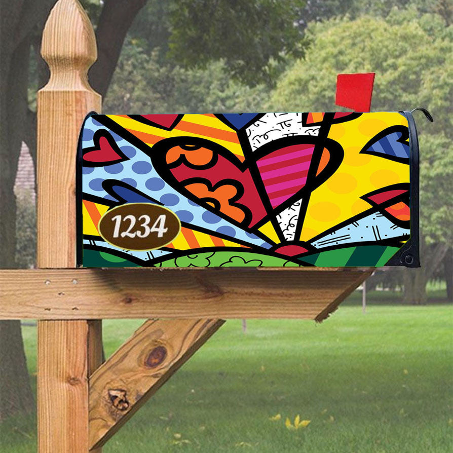 Romero Britto Pop Hearts Wallpaper Magnetic Mailbox Cover 18" X 21" Outdoor Decor