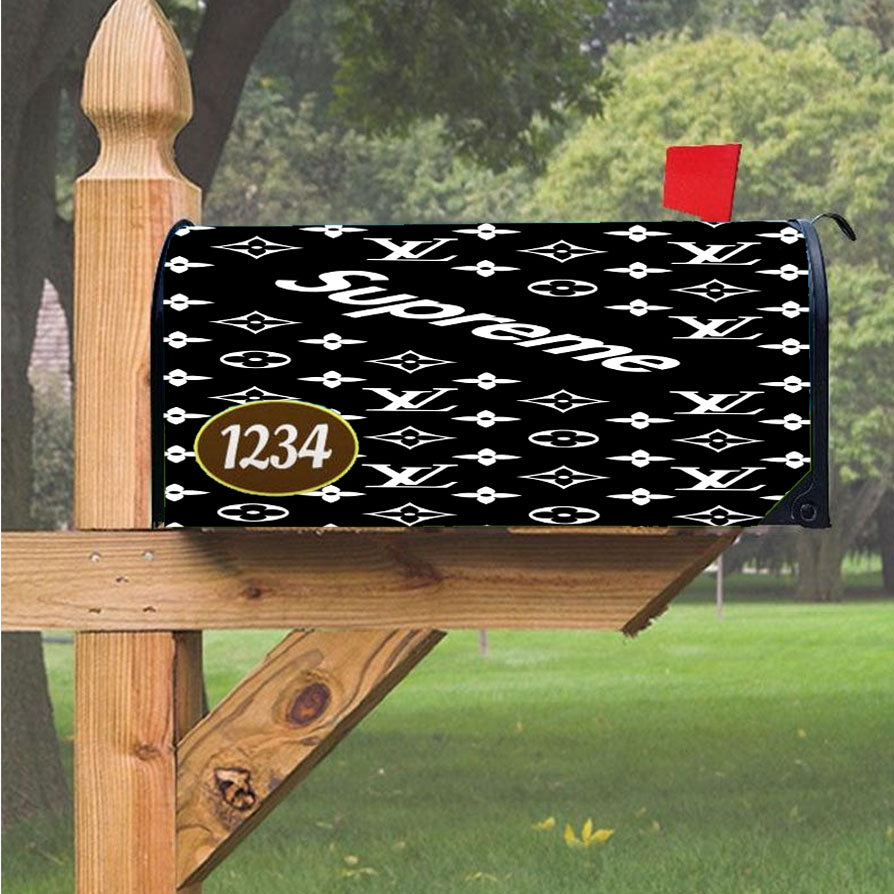 Black Supreme Louis Vuitton Pattern Magnetic Mailbox Cover 18" x 21" Outdoor Decor