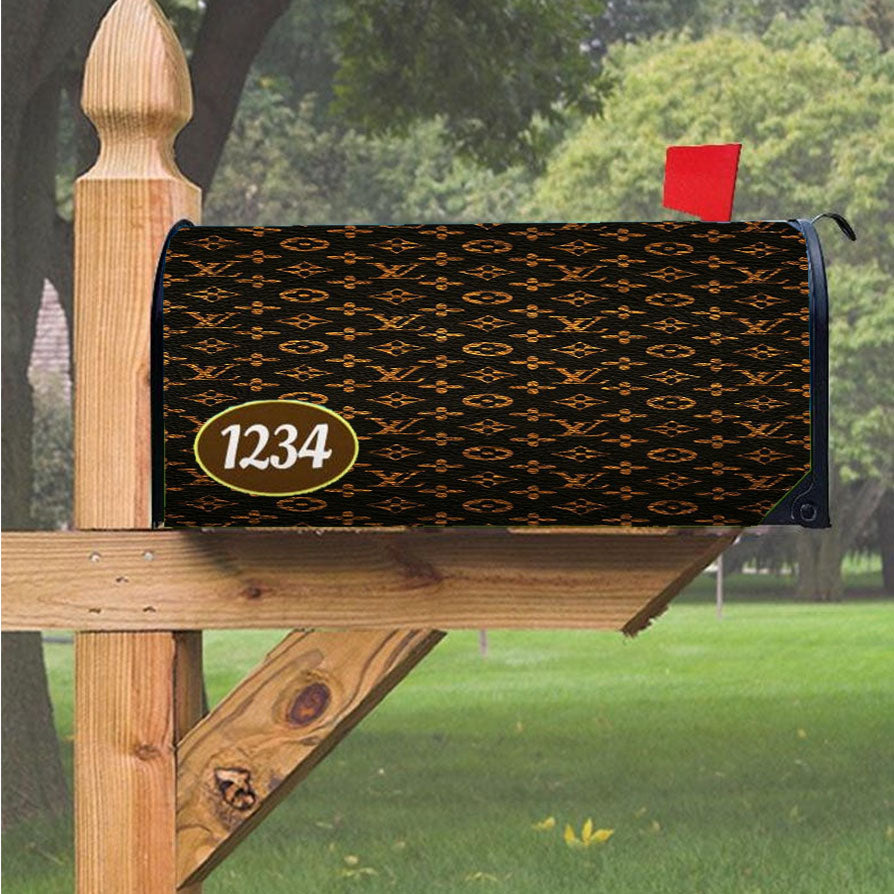Louis Vuitton Pattern Brown Gold Magnetic Mailbox Cover 18" x 21" Outdoor Decor