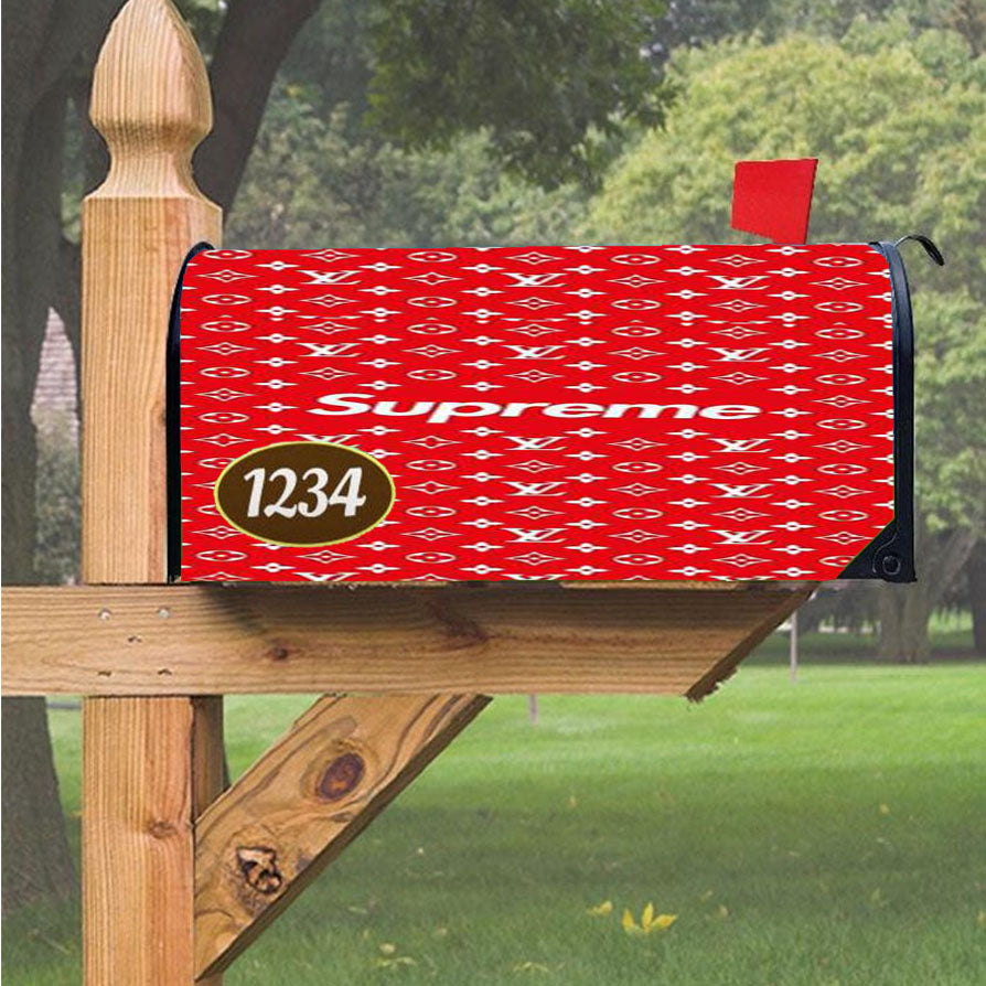 Red Louis Vuitton Supreme Magnetic Mailbox Cover 18" x 21" Outdoor Decor