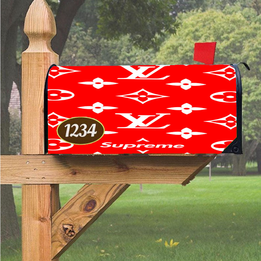 Red Supreme Luois Vuitton Magnetic Mailbox Cover 18" x 21" Outdoor Decor