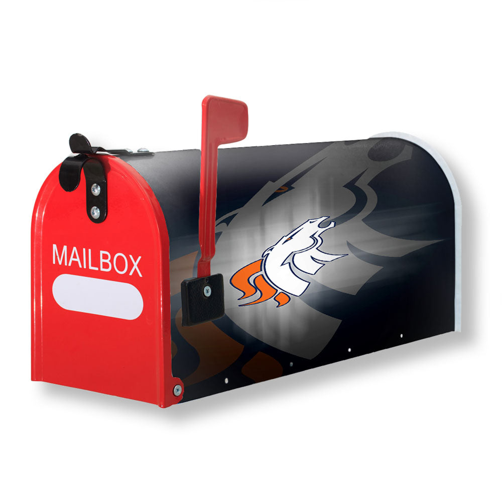 Denver Broncos Emblem And Silhouette Flag Magnetic Mailbox Cover - 18.0" x 21.0"