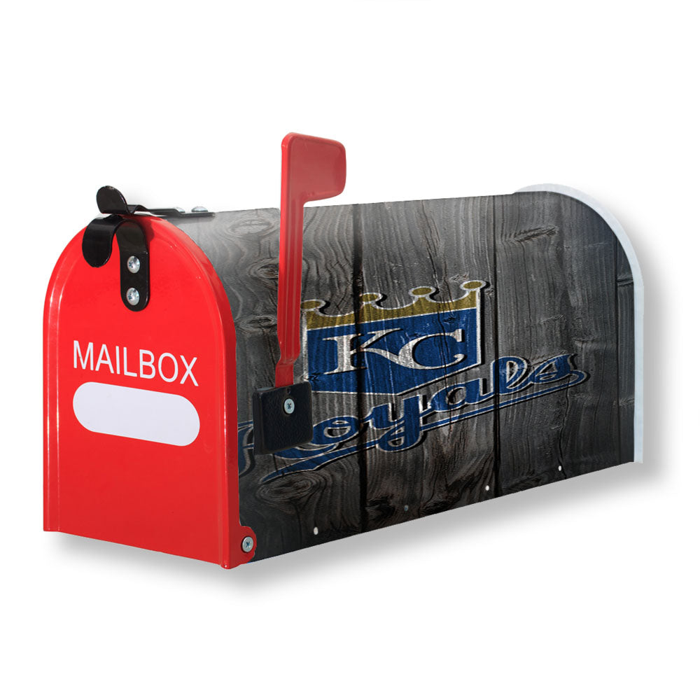 Kansas City Royals Mlb Logo Dark Wood Wallpaper Magnetic Mailbox Cover - 18.0" x 21.0"