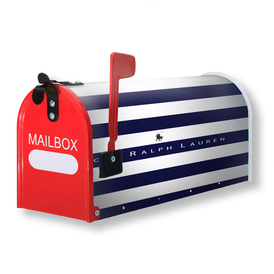 Stripe White Blue Polo Ralph Lauren Logo Magnetic Mailbox Cover 18" x 21" Outdoor Decor