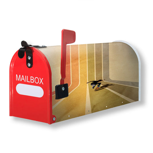 Vintage Skateboard On Colorful Stipe Runway Magnetic Mailbox Cover 18" x 21" Outdoor Decor