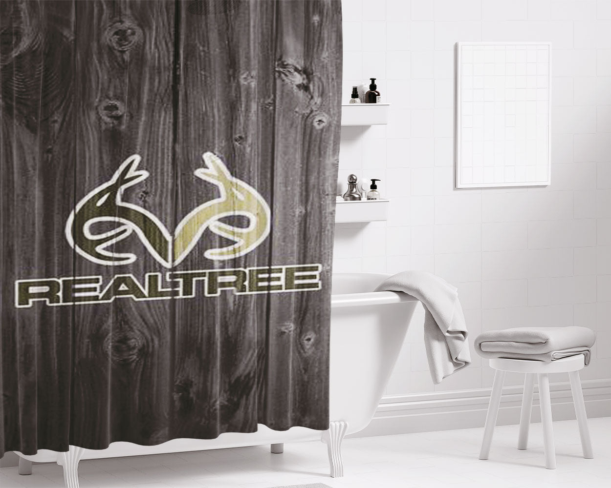 Realtree Camo Flag Bathroom Shower Curtain Fabric Waterproof | 66 X 72 Inch