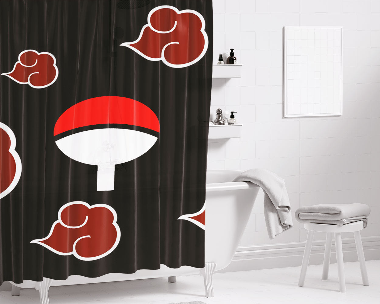 Red Butterfly Pattern Bathroom Shower Curtain Fabric Waterproof | 66 X 72 Inch