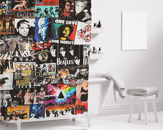 Rock Album Cov Bathroom Shower Curtain Fabric Waterproof | 66 X 72 Inch