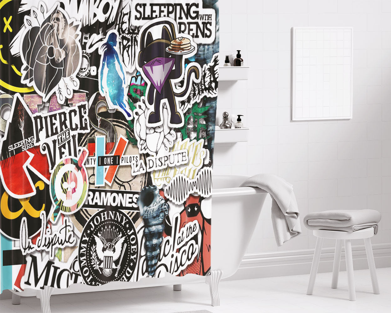 Rock Band Wallpa Bathroom Shower Curtain Fabric Waterproof | 66 X 72 Inch