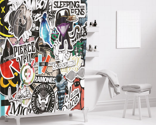 Rock Band Wallpa Bathroom Shower Curtain Fabric Waterproof | 66 X 72 Inch