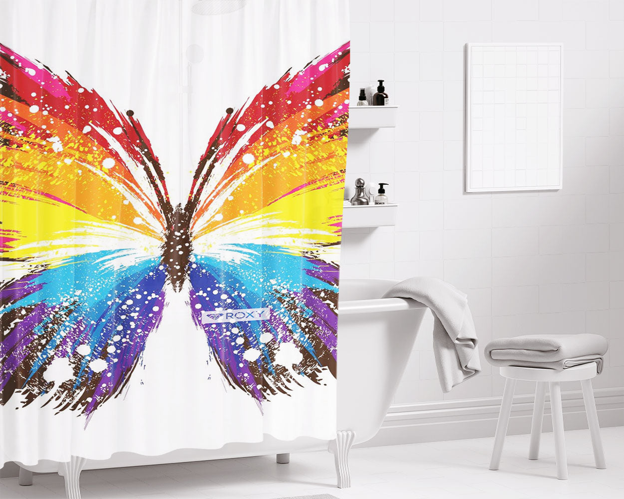 Roxy Butterfly Multic Bathroom Shower Curtain Fabric Waterproof | 66 X 72 Inch