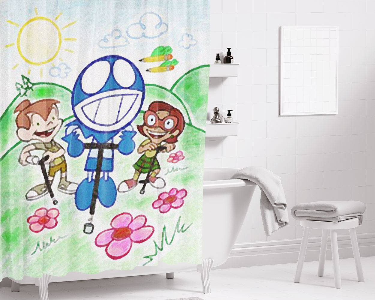 Rudy Penny Snap On Chalkzone World Bathroom Shower Curtain Fabric Waterproof | 66 X 72 Inch