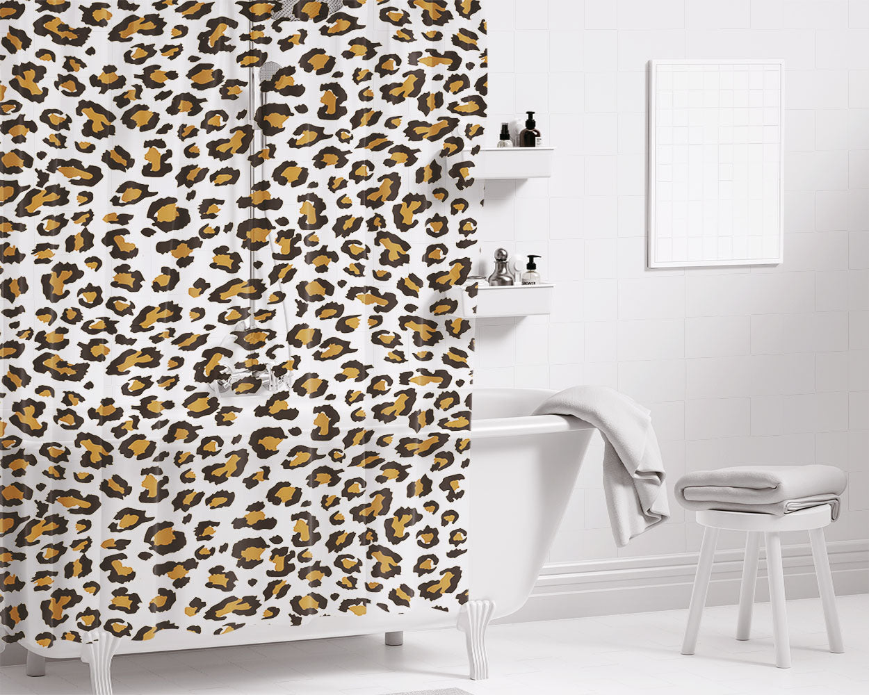 Seamless Leopard Texture Bathroom Shower Curtain Fabric Waterproof | 66 X 72 Inch