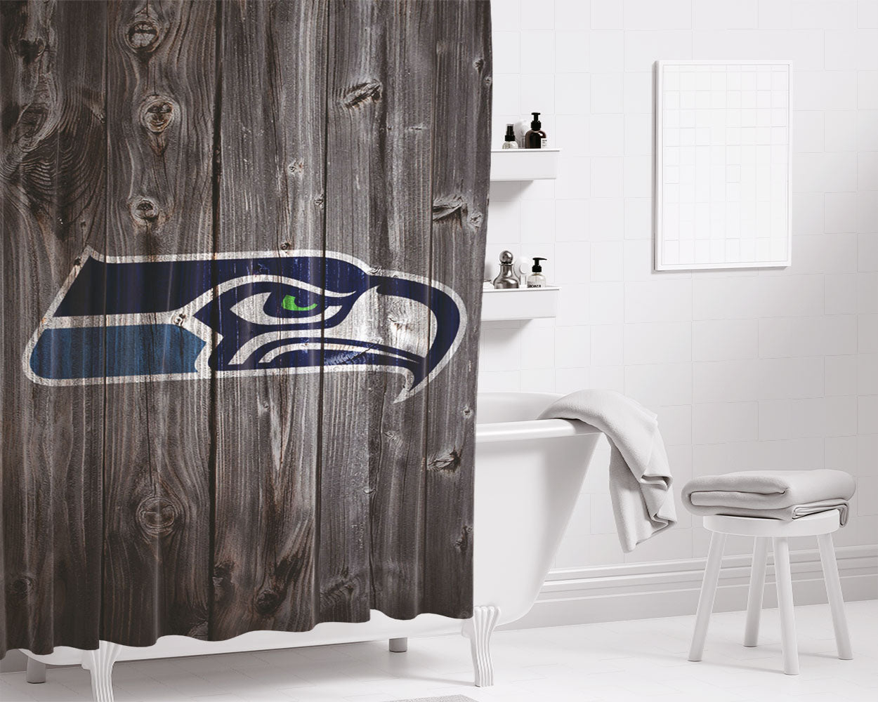 Seatle Hawks Grey Wo Bathroom Shower Curtain Fabric Waterproof | 66 X 72 Inch