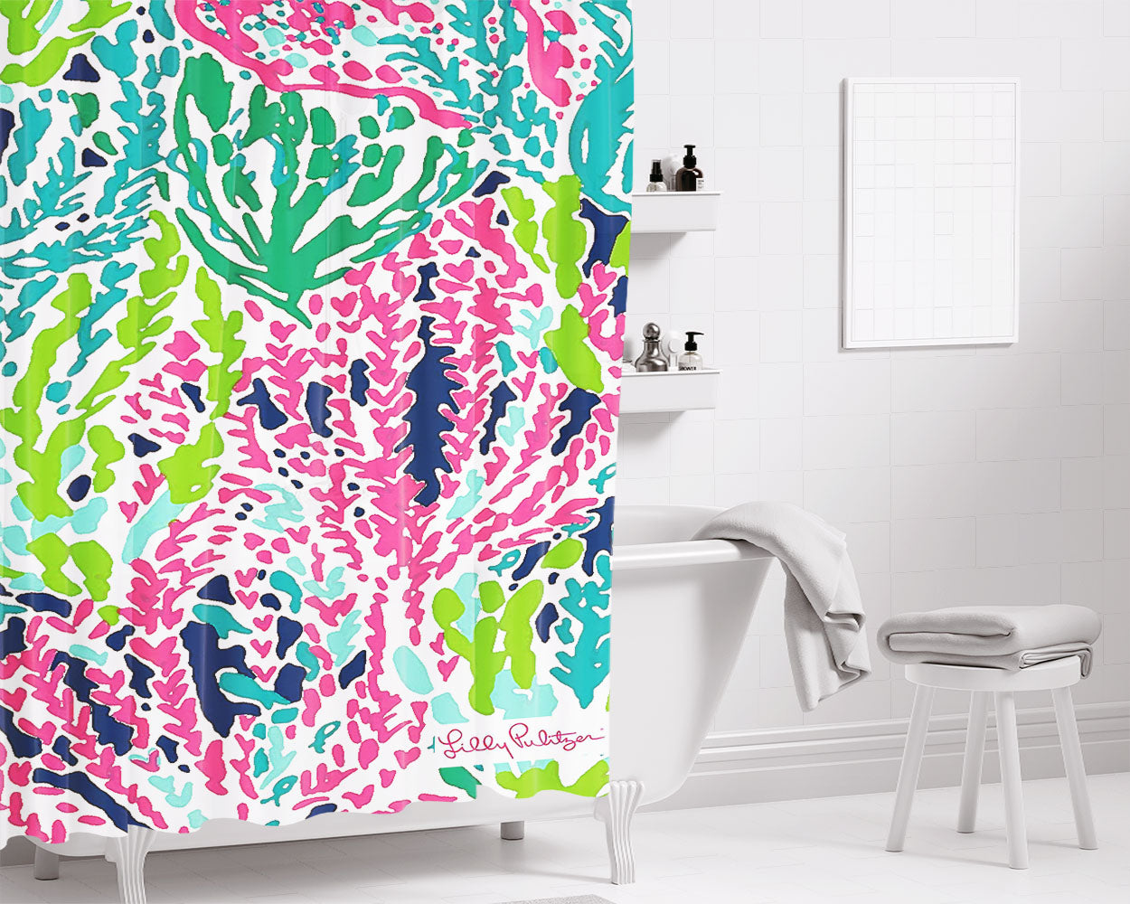 Seaweed Pattern Lilly Pulitzer Bathroom Shower Curtain Fabric Waterproof | 66 X 72 Inch