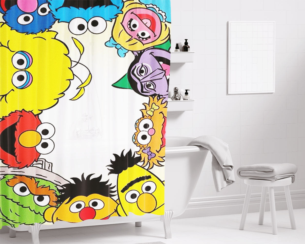 Sesame St Bathroom Shower Curtain Fabric Waterproof | 66 X 72 Inch