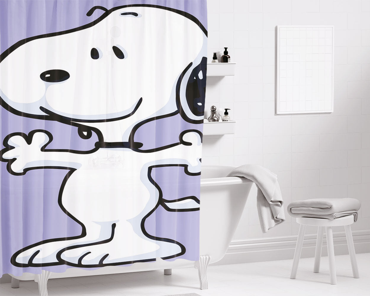 Snoopy Blue Bathroom Shower Curtain Fabric Waterproof | 66 X 72 Inch