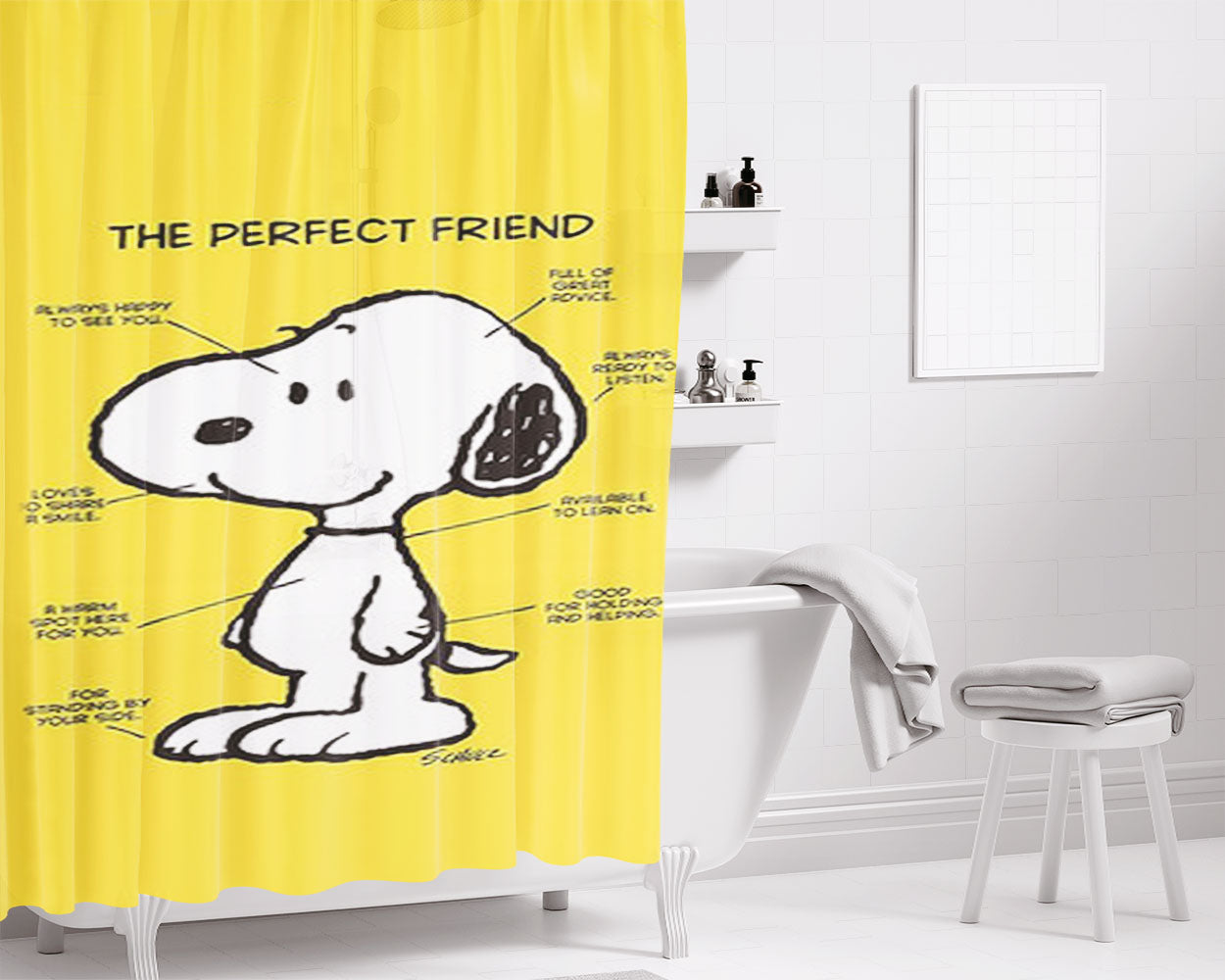 Snoopy Commes Bathroom Shower Curtain Fabric Waterproof | 66 X 72 Inch