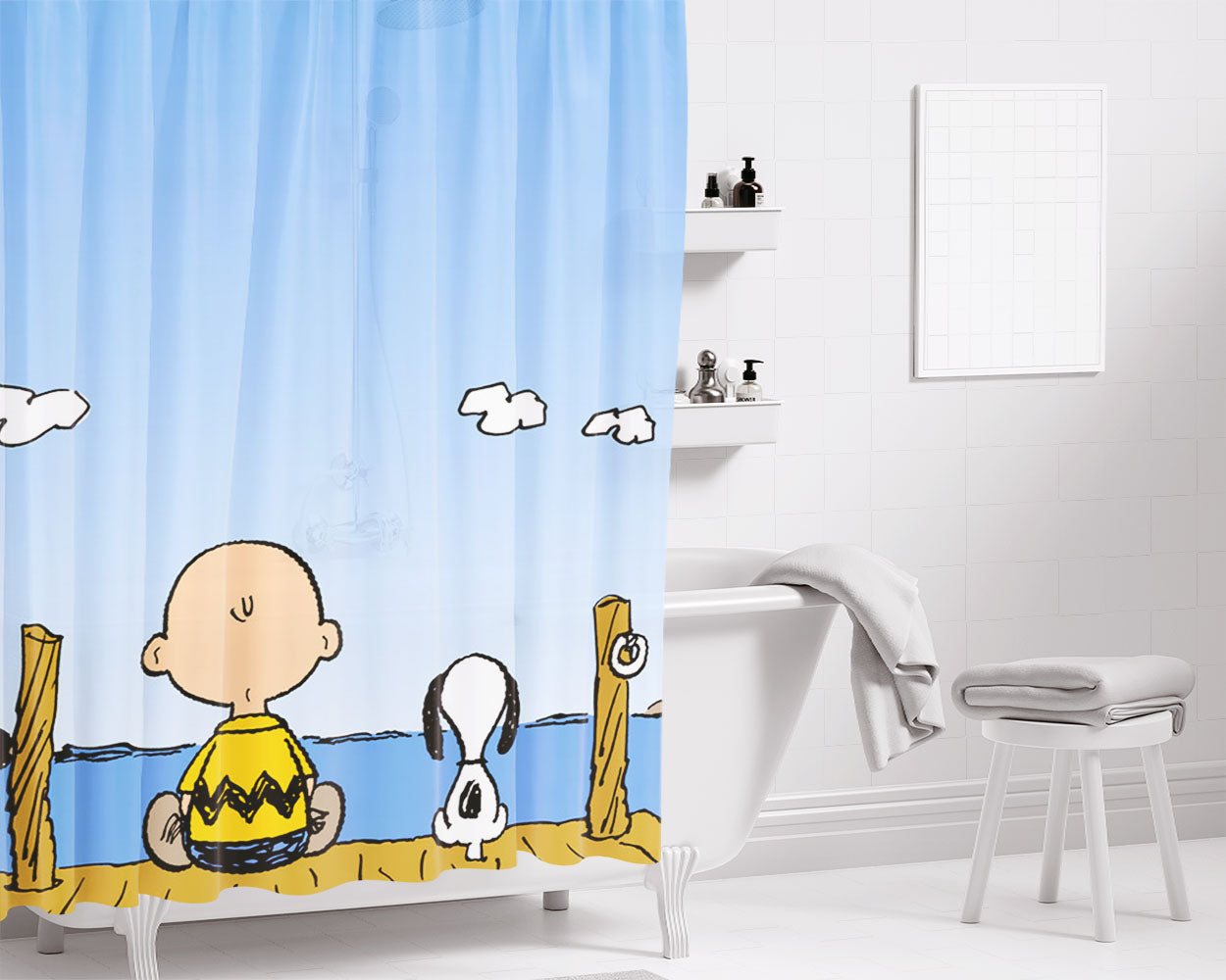 Snoopy Dog Perfect Friend Bathroom Shower Curtain Fabric Waterproof | 66 X 72 Inch