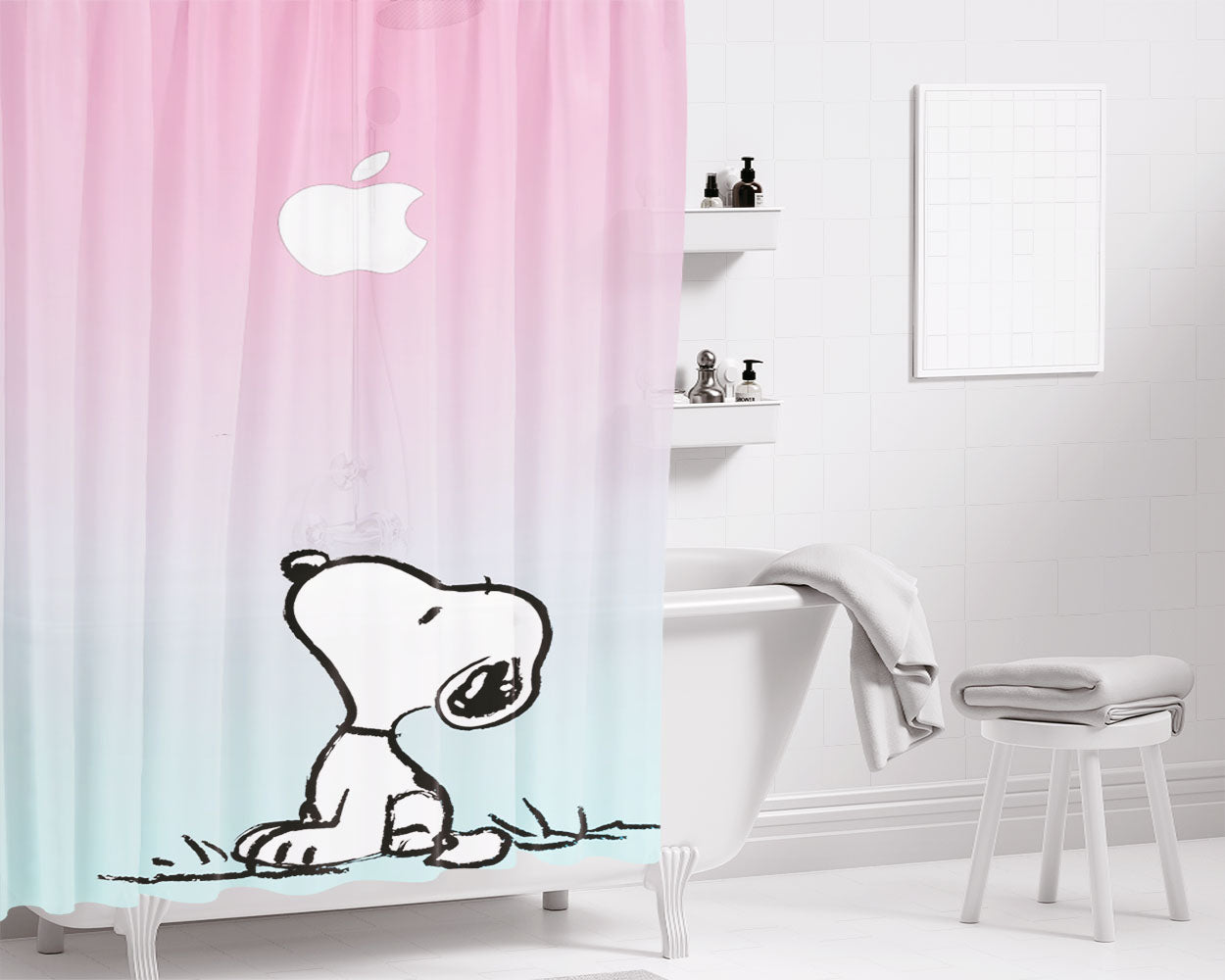 Snoopy Dog Bathroom Shower Curtain Fabric Waterproof | 66 X 72 Inch
