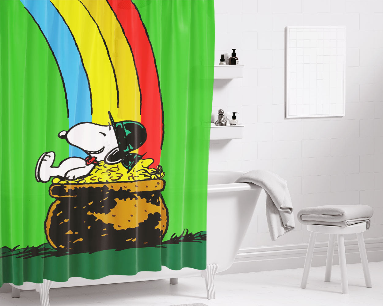 Snoopy Fishing Bathroom Shower Curtain Fabric Waterproof | 66 X 72 Inch