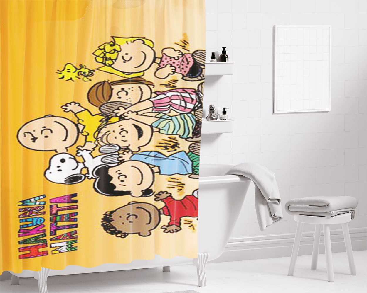 Snoopy Gradient Pink Mint Bathroom Shower Curtain Fabric Waterproof | 66 X 72 Inch