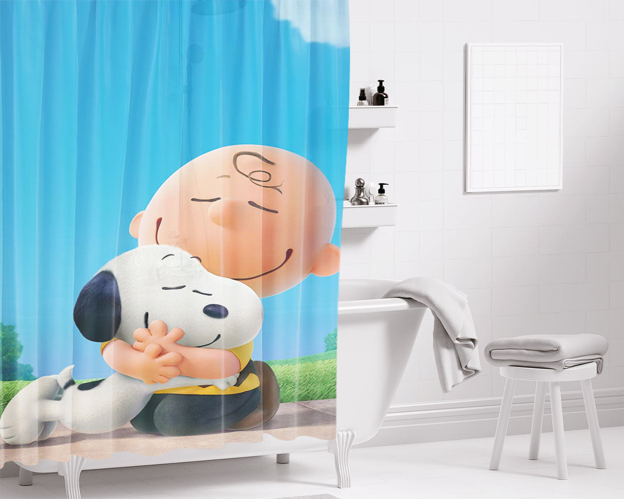 Snoopy Heart Bathroom Shower Curtain Fabric Waterproof | 66 X 72 Inch