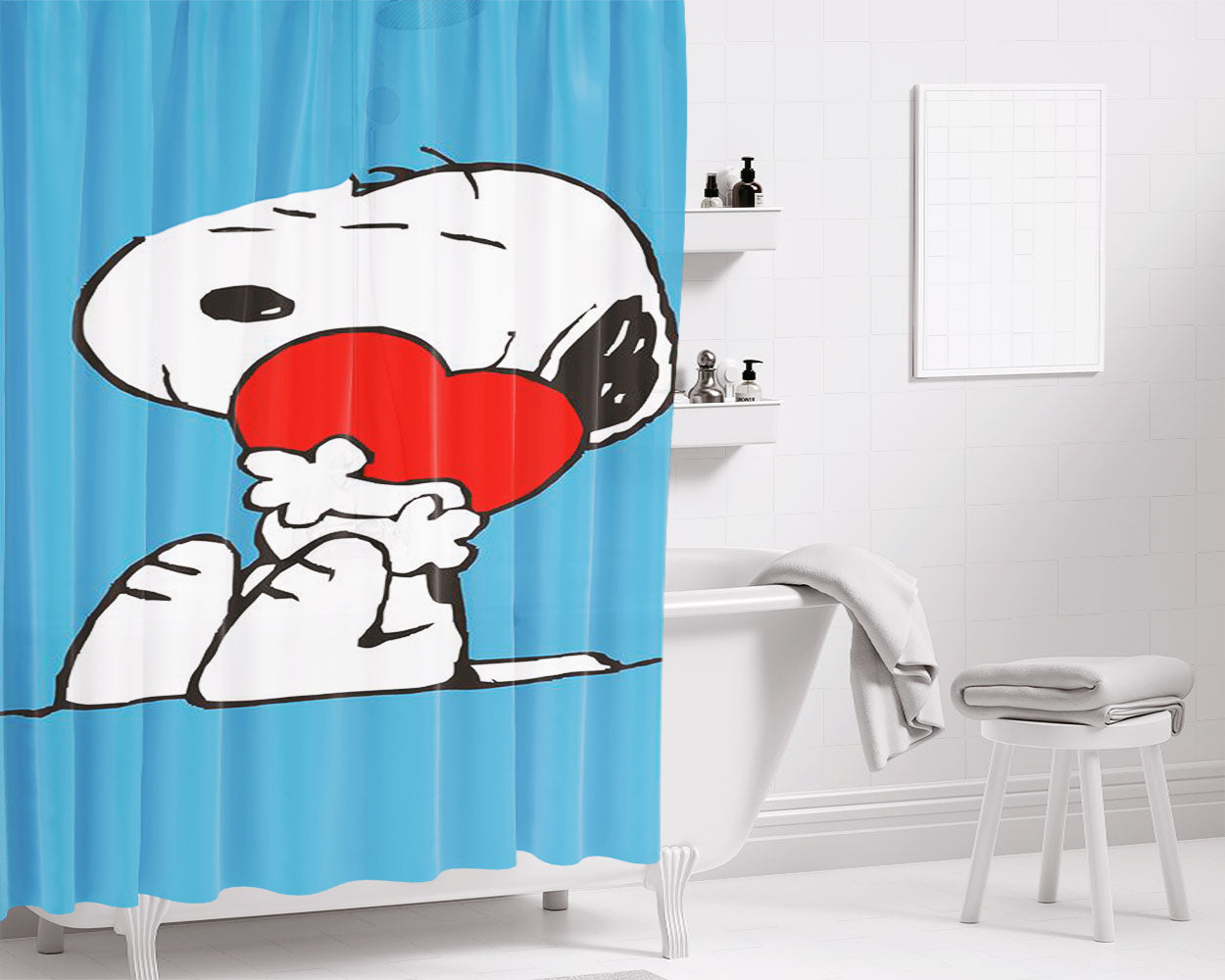 Snoopy Hug Bathroom Shower Curtain Fabric Waterproof | 66 X 72 Inch