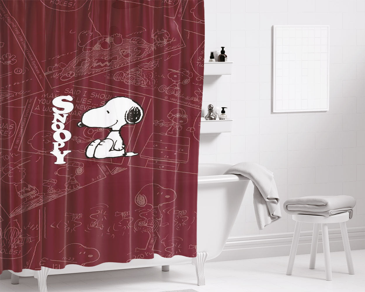 Snoopy Peanuts In Moon Bathroom Shower Curtain Fabric Waterproof | 66 X 72 Inch