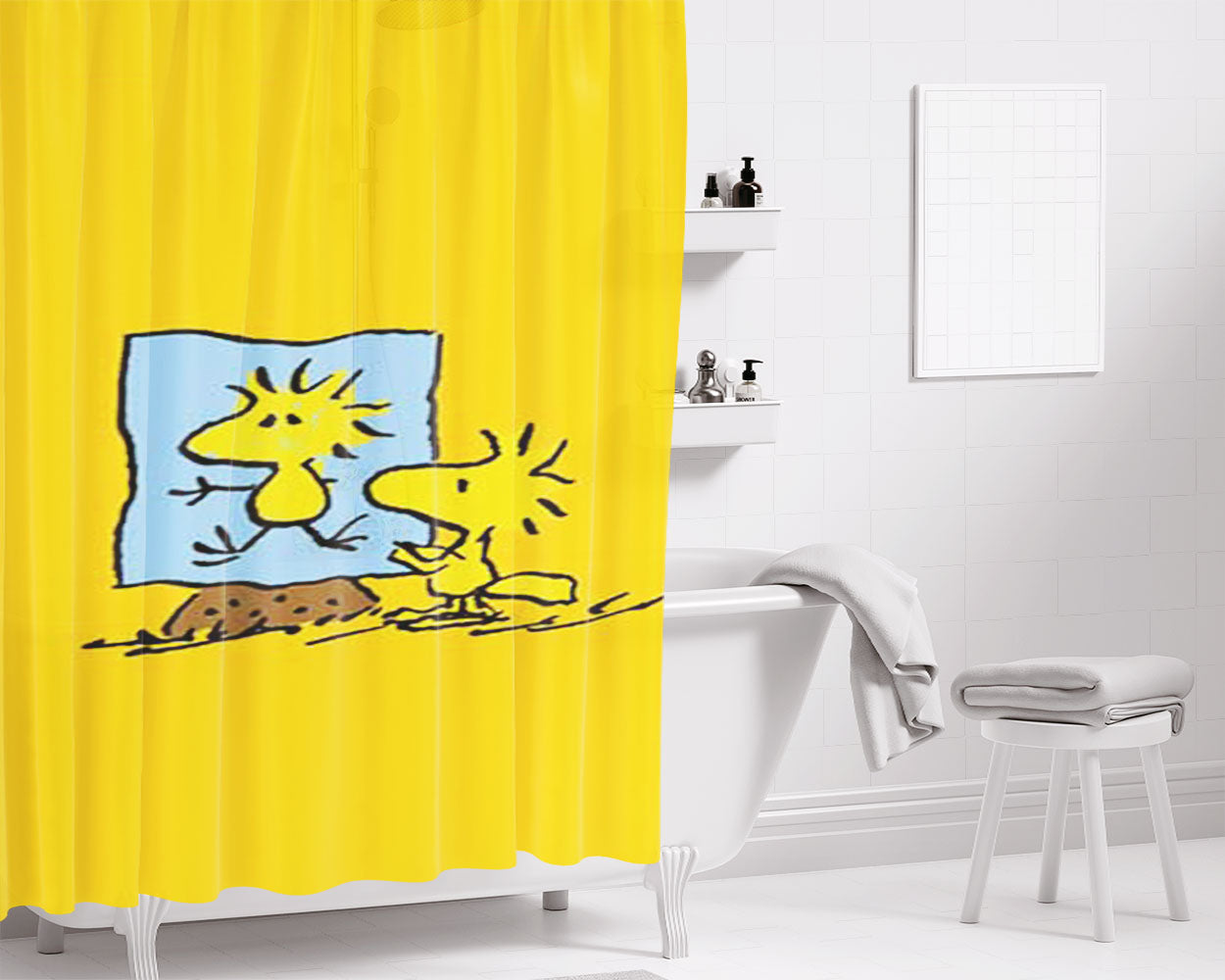 Snoopy Under Palm Tree Bathroom Shower Curtain Fabric Waterproof | 66 X 72 Inch