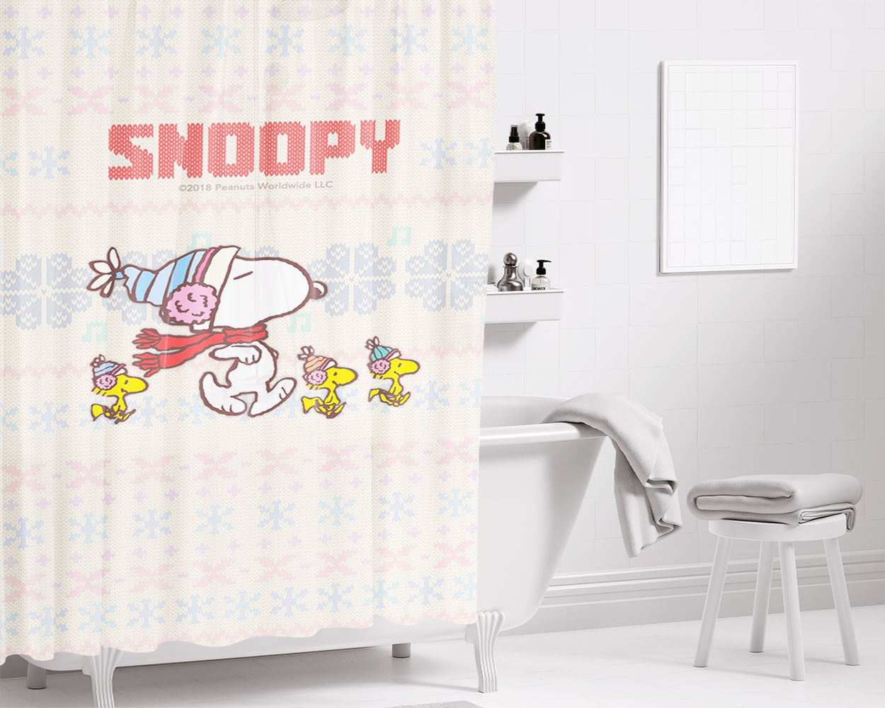 Snoopy Bathroom Shower Curtain Fabric Waterproof | 66 X 72 Inch