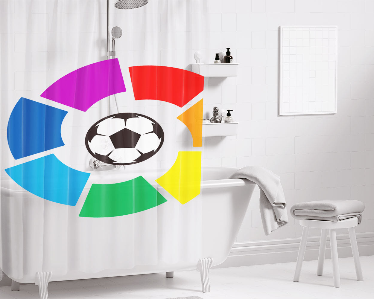 Spanish Primera Division Laliga Logo Bathroom Shower Curtain Fabric Waterproof | 66 X 72 Inch