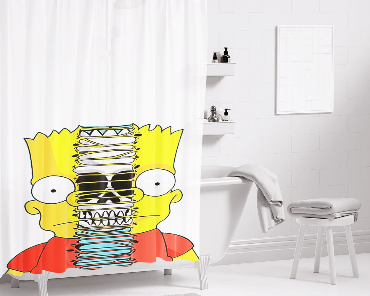Split Bart Bathroom Shower Curtain Fabric Waterproof | 66 X 72 Inch