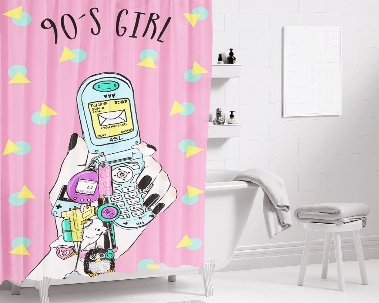 1984 Summer Mix Tape Cassette Bathroom Shower Curtain Fabric Waterproof | 66 X 72 Inch